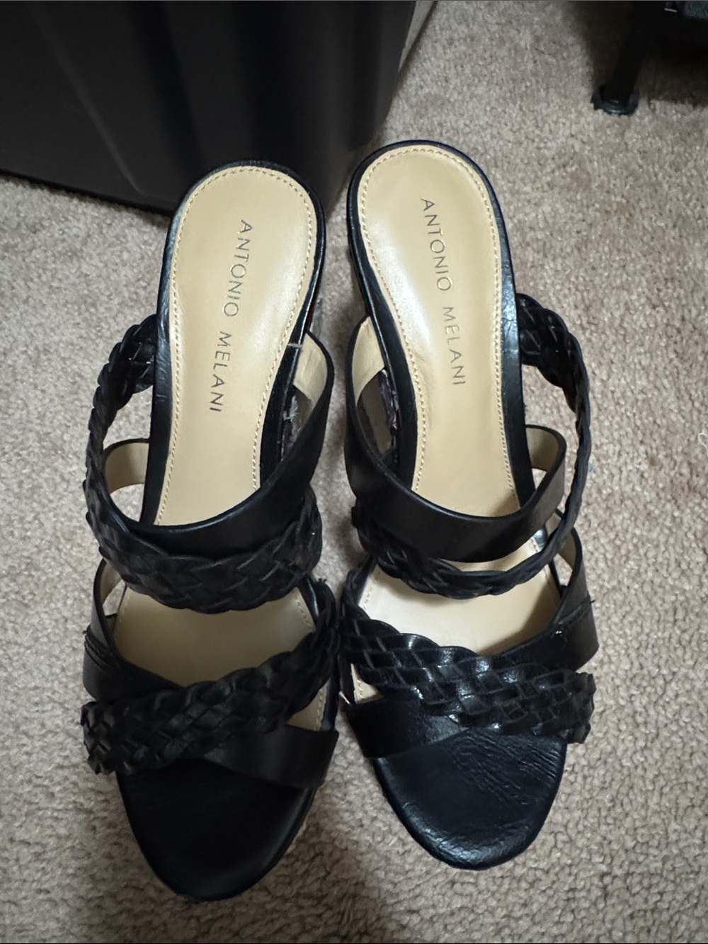 ANTONIO MELANI Black Braided Espadrille Wedge Mules 7M - Picture 2 of 6